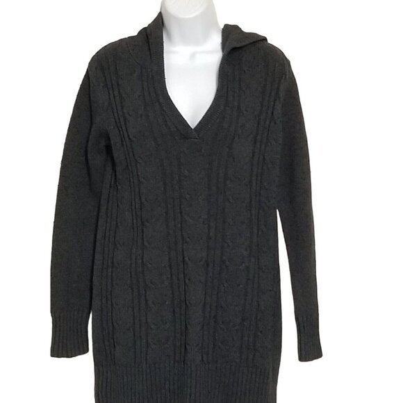 Hoodie Sweater Womens M Lamb Blend Long Sleeve Slub Cable Knit Charcoal - Picture 2 of 14